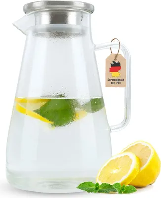 Zdjęcie produktu dla Karafka Intirilife w kolorze CLEAR - dzbanek o pojemności 1,8 litra z uchwytem i żaroodporną pokrywką, odpowiedni do gorących i zimnych napojów, herbaty, kawy, wody i wielu innych.