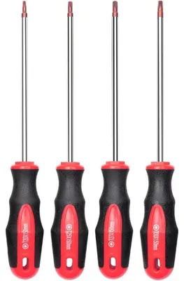 Productafbeelding van Set van 4 Torx-schroevendraaiers met magnetische punt, maten T20-T30, gemaakt van S2-staal, kleur rood