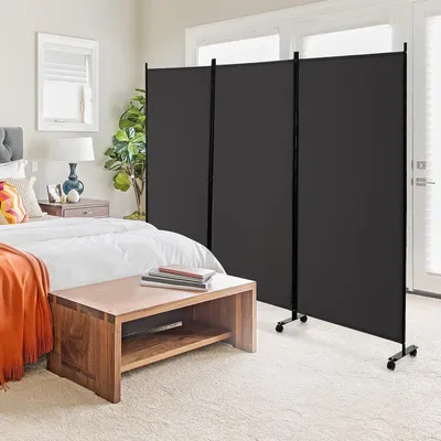 Immagine prodotto di Paravento divisorio da 262x180 cm con rotelle, in 3 parti, indipendente, pieghevole, paravento a pannelli, schermo per la privacy, divisorio in tessuto e ferro, per la privacy in camera da letto (grigio)