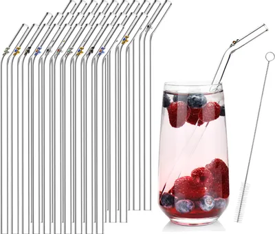 Produktbild von com-four® 30x Glasstrohalme spülmaschinenfest und wiederverwendbar - Glas Strohhalme für Cocktails - Trinkhalme Glas mit Reinigungsbürste - Glastrinkhalm umweltfreundlich - 23 cm
