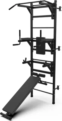 Produktbild von Sprossenwand für Zuhause Klettergerüst aus Metall für Erwachsene mit Klimmzugstange und Übungsbank - X-sport Max, Schwarz