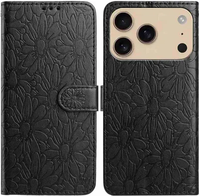 Produktbild von Mobigear Flowers iPhone 17 Pro Hülle Klapphülle Geldbörse - Schwarz