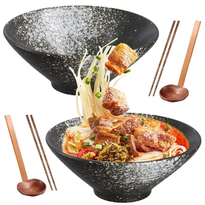 Ramen-Schalen Set 2×1000 ml Keramik mit Löffel & Stäbchen