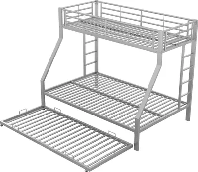 Produktbild von Etagenbett mit 2 Schlafgelegenheiten, Ausziehbett, Leiter und Rausfallschutz, 90x200cm/140x200cm, Kinderbett, Metallbett