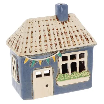 Produktbild von Keramik Teelichthaus Blau / Beige 15x14x7,5 cm