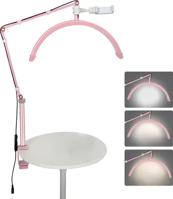 Produktbild von Andoer HD-M3X Desktop-LED-Videoleuchte, halbmondfoermiges Fuelllicht, 3000 K-6000 K, dimmbar mit C-Klemme, Tischmontage, Metall-Lichtstaender fuer Schoenheitssalon, Make-up, Live-Streaming, Nachttischlampe