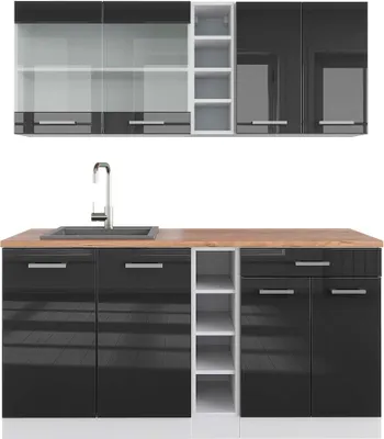 Produktbild von Singleküche Vicco R-Line Anthrazit Hochglanz/Weiß 160 cm , AP Eiche, Model 42280