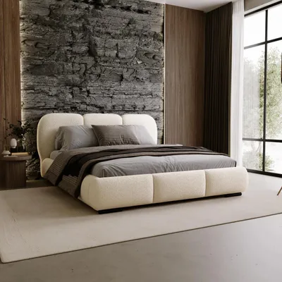 Produktbild von Chilly Möbel Design Bett Savona - Komfort Polsterbett mit weicher Form und Stauraum 140x200 cm / Metallrahmen / Bouclé / Beige