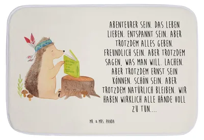 Produktbild von Mr. & Mrs. Panda Badteppich Igel Federschmuck - Weiß - Geschenk, Camping, Waldtiere, Badematte, Lagerfeuer, Duschvorleger, Badvorleger, Abenteuer, Badezimmerteppich