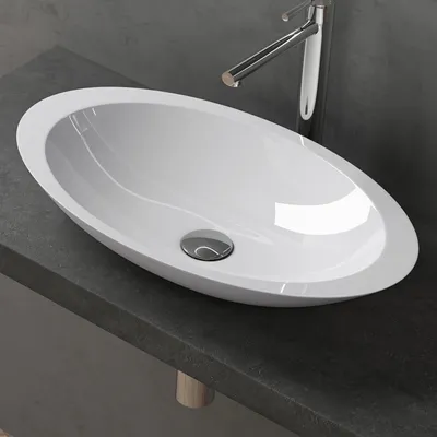 Produktbild von doporro Design Aufsatzwaschbecken Waschbecken ca. 60cm breit in Weiß Hochglanz aus Mineralguss Handwaschbecken Colossum802