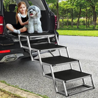 Immagine prodotto di Scala per cani, 4 gradini, pieghevole, extra larga, fino a 100 kg, adatta per auto, SUV e camion