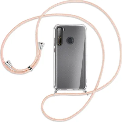 Produktbild von Handykette Backcover-Schutzhülle mit Band (Metall silberfarben) für HTC Desire 20 Pro - rose peach