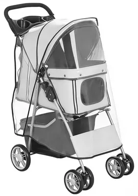 Image de Poussette pliable pour chien, jusqu'à 10 kg, avec protection contre la pluie | Couleur : Gris | Dimensions : 44 x 77 x 102 cm