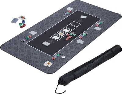 Produktbild von Relaxdays Pokermatte 180 x 90 cm, Texas Holdem, Pokertischauflage groß, rutschhemmend, Polyester, Pokerzubehör, schwarz