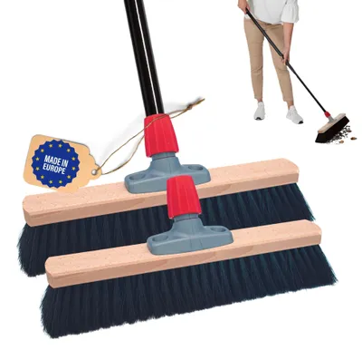 Produktbild von Novaliv 2x Saalbesen 40 cm mit Stiel Borsten Kunstborsten besen fein Ideal als Werkstattbesen mit Stiel Hallenbesen Industriebesen Hausbesen Kehrbesen Zimmerbesen Haarbesen Terassenbesen Besen weich