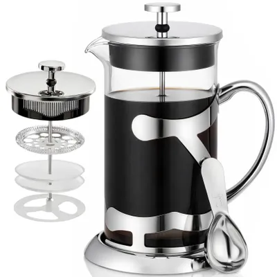 Franse Presse 1L, Borosilikatglas, Edelstahl, Kaffee- und Teezubereiter