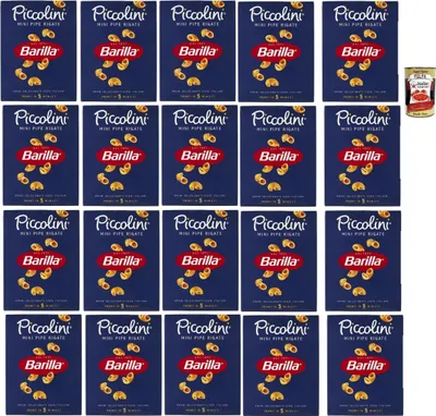 Produktbild von Barilla Piccolini Mini Pipe Rigate – italienische Pasta, 5-Minuten Garzeit, 100% italienischer Hartweizen, al dente – 20er Vorratspack – familienfreundlich – + Italian Gourmet polpa