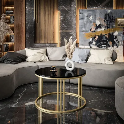 Produktbild von Runder Couchtisch LORI GOLD, Gold matt / Schwarz hochglanz