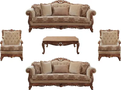 Produktbild von Casa Padrino Luxus Barock Wohnzimmer Set Beige / Braun - 2 Sofas & 2 Sessel & 1 Couchtisch - Handgefertigte Wohnzimmer Möbel im Barockstil - Edel & Prunkvoll
