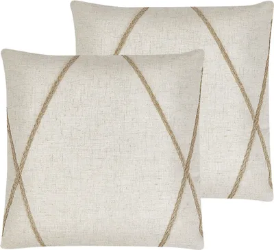 Produktbild von BELIANI Dekokissen 2er Set Beige Stoff mit Polyester-Füllung 45x45 cm geometrisches Muster Juteseil Industrie Look Accessories Wohn- u. Schlafzimmer