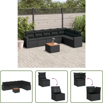 Produktbild von The Living Store 8-tlg. Garten-Sofagarnitur mit Kissen Schwarz Poly Rattan