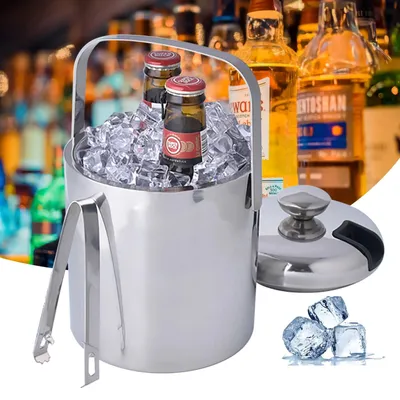 Immagine prodotto di Secchio isolante in acciaio inossidabile da 1300 ml, a doppia parete, con ampia capacità, ideale per raffreddare bevande come la birra, completo di coperchio
