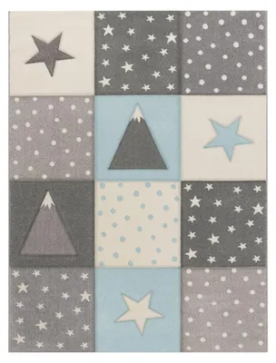 Produktbild von TT Home Kinder Teppich Spielteppich Karos Punkte Sterne Mond Pastell Türkis Weiß Grau Größe 80x150 cm