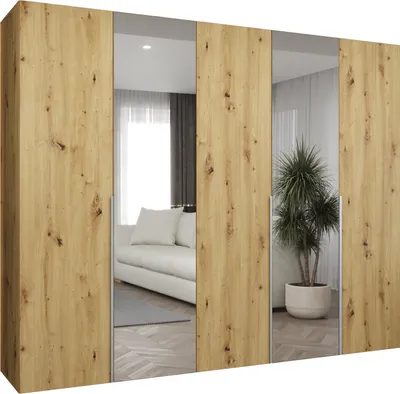 Produktbild von MEBLE KRYSPOL, Kleiderschrank Spiegel, 250x202x52, Artisan Eiche, Griff Kaschmir
