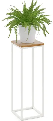 Produktbild von LAMO Manufaktur Blumenständer Weiss Metall | Pflanzenständer Holz mit Rustikal Farbe | Blumenhocker hoch 70 cm für Zimmerpflanzen | 100% Echtholz | Sockel für Wohnzimmer Dekoration