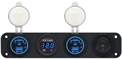 Produktbild von ProRide 12V USB-Autolader 4 Anschlüsse, 65W QC3.0, Voltmeter & Schalter
