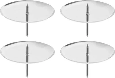 Produktbild von Silberne Adventslichtkerzenhalter Set aus 4 Teilen – Ø 6cm mit Sicherheitsdopfen – ideal für Adventskranze, Kerzenhalter für sichere Weihnachtsdekoration, langlebig und robust