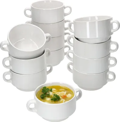 Image de set de 12 bols à soupe Stiva 250ml blanc porcelaine soupière Soupbowl empilable