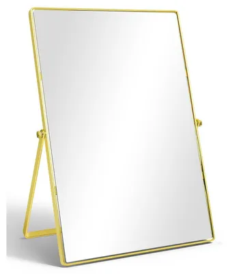 Immagine prodotto di Specchio da tavolo per cosmetici, con cornice in metallo dorato, dimensioni 31 x 22,5 cm, rettangolare, con angolo regolabile