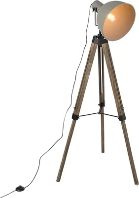 Produktbild von Industrielle Stehlampe auf Holzstativ mit Grauem Schirm Laos