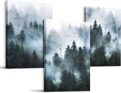 Produktbild von Nebliger Wald Vögel Leinwandkunst 40x30cm Wohnzimmer Schlafzimmer Büro Wandbilder