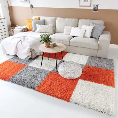 Obrázek produktu pro Uniqoos® Koberec s vysokým vlasem, vzor "Trend Cube", oranžová barva, rozměry 80 x 250 cm