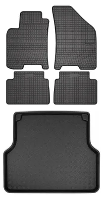 Imagen del producto de Alfombrillas de goma + bandeja de maletero para Chevrolet Lacetti 2003-2012 (familiar) – juego de 5 piezas, negras, a medida – Wielganizator SolidPRO
