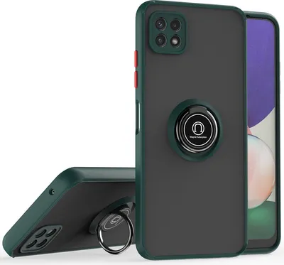 Produktbild von Samsung A22 5G Hülle, Ring Halter Ständer Matte Transluzent TPU Rahmen Stoßfest Schutzhülle für Samsung Galaxy A22 5G dunkelgrün