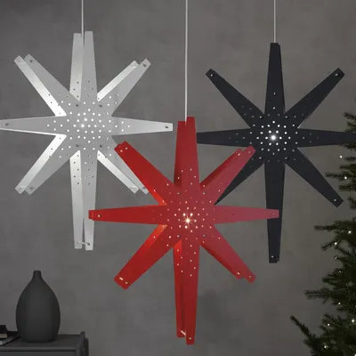 Produktbild von Holzstern Tall - hängend - 8-zackig - D: 60cm, H: 70cm - inkl. E14 Fassung u. Kabel - grau