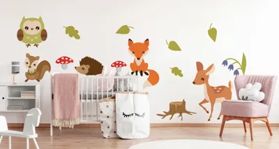 Produktbild von Muralo Wandsticker Waldtiere Blumen und Pilze 50 x 100 cm Wandtattoo Wanddeko Aufkleber Set Kinderzimmer XXL