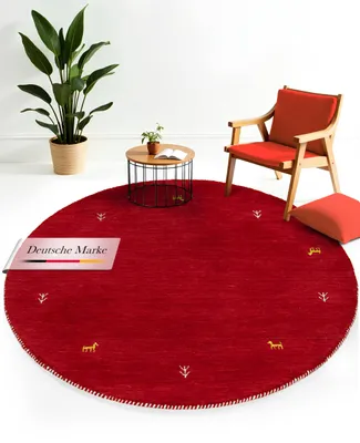 Produktbild von carpetfine Wollteppich Gabbeh Uni Rund Rot Ø 300 | Moderner Teppich für Wohn- und Schlafzimmer
