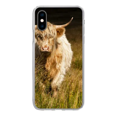 Produktbild von MuchoWow® Handyhülle Schutzhülle Hülle für iPhone X Schottische Highlander - Licht - Gras - Tiere Silikon Softcase Handy Hülle - Handyhülle
