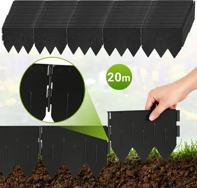 Produktbild von Faziango Rasenkante Beeteinfassung Beetbegrenzung 20m Länge 100-teilige Garten Border 20x15cm mit Dreikant-Profil - Biegsame PP-Kunststoff Rasenkanten Schwarz