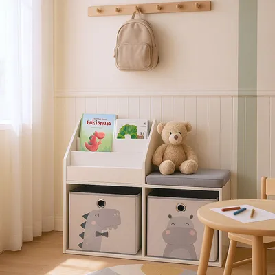 Produktbild von Kinderbank mit Bücherregal - 3-in-1-Aufbewahrungseinheit