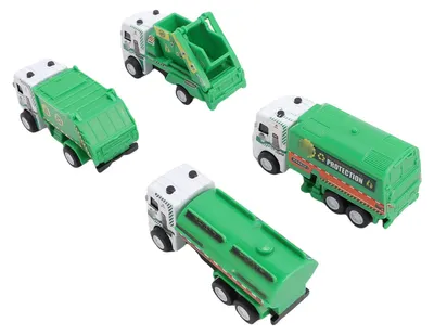 Produktbild von 4-teiliges Müllwagen-Spielzeugset aus Kunststoff, Müllfahrzeuge, Abfalltransportmodell für Jungen, Kleinkinder, Kinder
