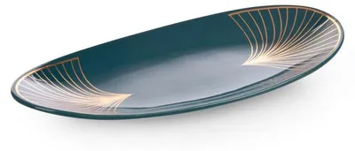 Zdjęcie produktu dla Patera dekoracyjna LOTOS turkusowa/złota 33x16 cm