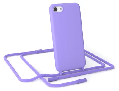 Produktbild von EAZY CASE Handykette Silikon Premium kompatibel mit Apple iPhone SE (2022/2020) / iPhone 8/7 Handyhülle mit Umhängeband, Handykordel mit Schutzhülle, Silikonhülle, Hülle mit Band, Lila