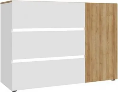 Produktbild von Furniture24 Kommode 114.9 x 81.7 x 41.1 cm LENYBELARDO LNBK222B Sideboard 3 Schubkästen 1 Tür Riviera Eiche/Weiß Glanz
