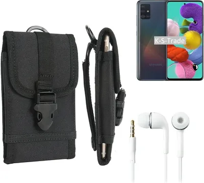 Produktbild von K-S-Trade Holster Schutz Hülle kompatibel mit Samsung Galaxy A51 Gürteltasche Handy Hülle Tasche outdoor Seitentasche schwarz 1x + Kopfhörer