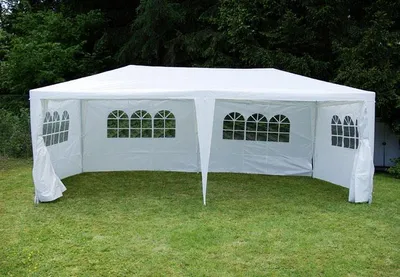Produktbild von VCM Pavillon | Maße ca. 3x6 m | wasserabweisende 110g / m² PE Plane | Partyzelt mit Seitenteilen | Gartenzelt mit Stahlgestell | Festivalzelt | Weiß